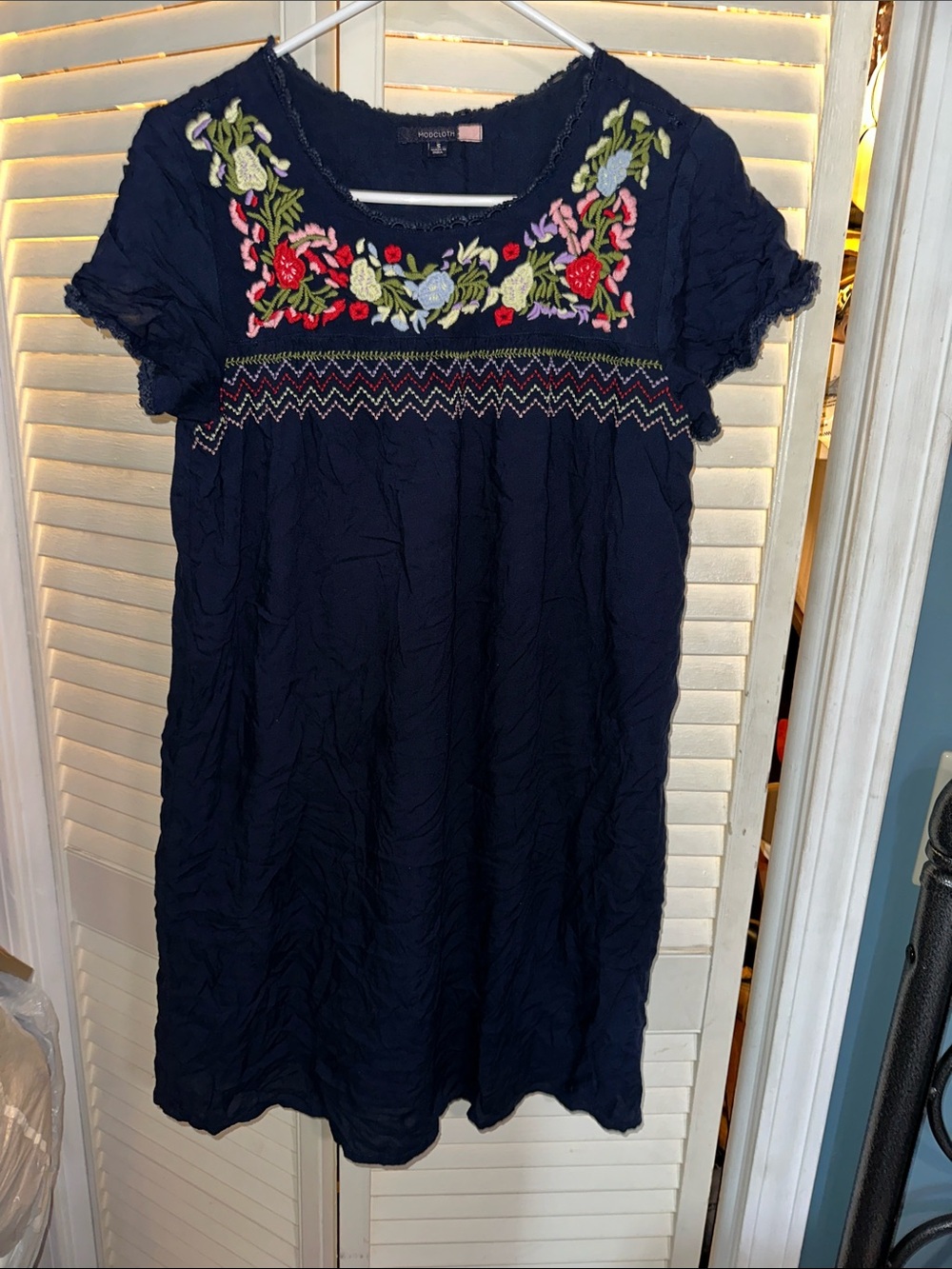 Modcloth Navy Embroidered Floral Midi Dress